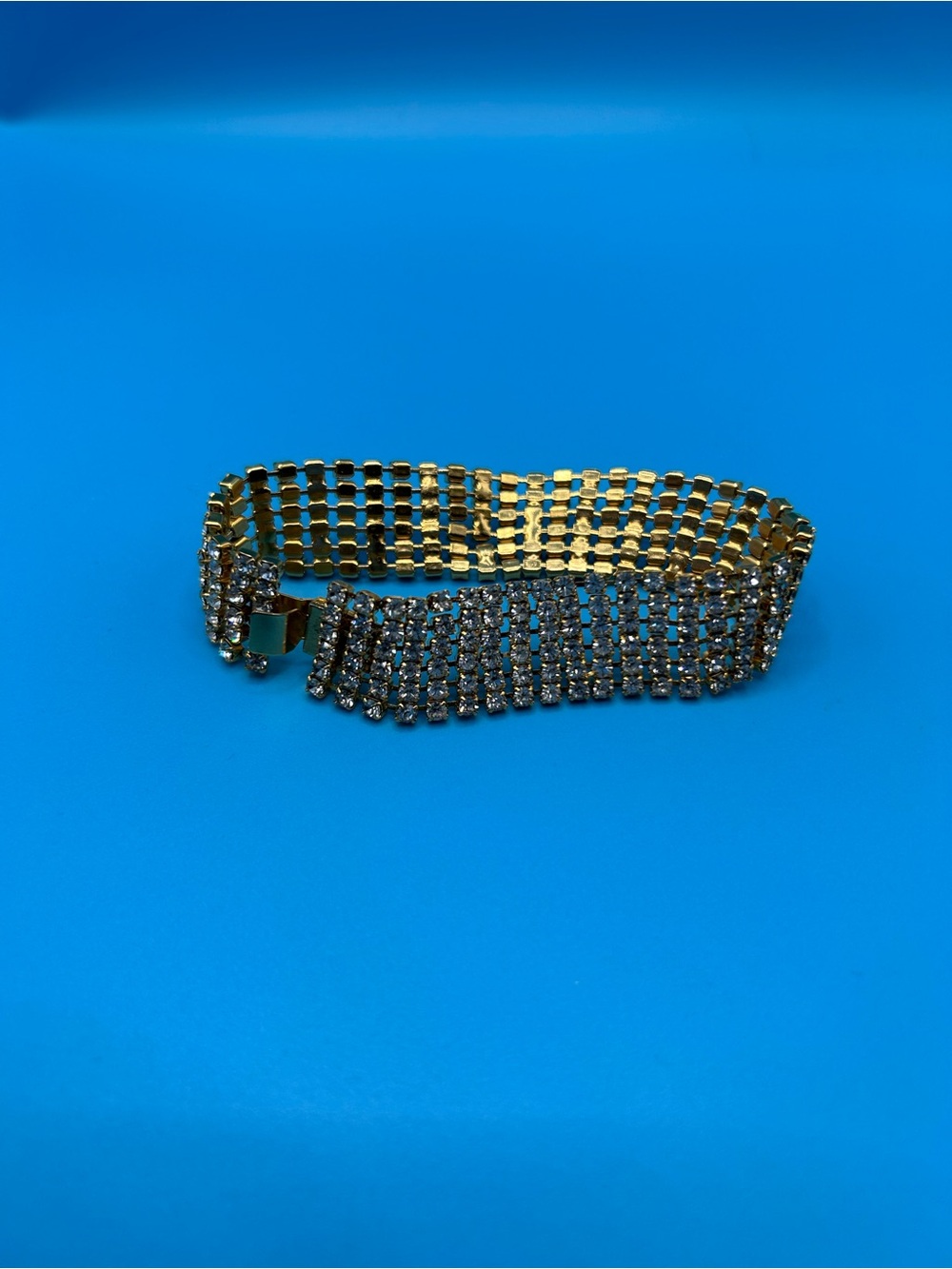 Gold Tone Rhinestone Mesh Bracelet